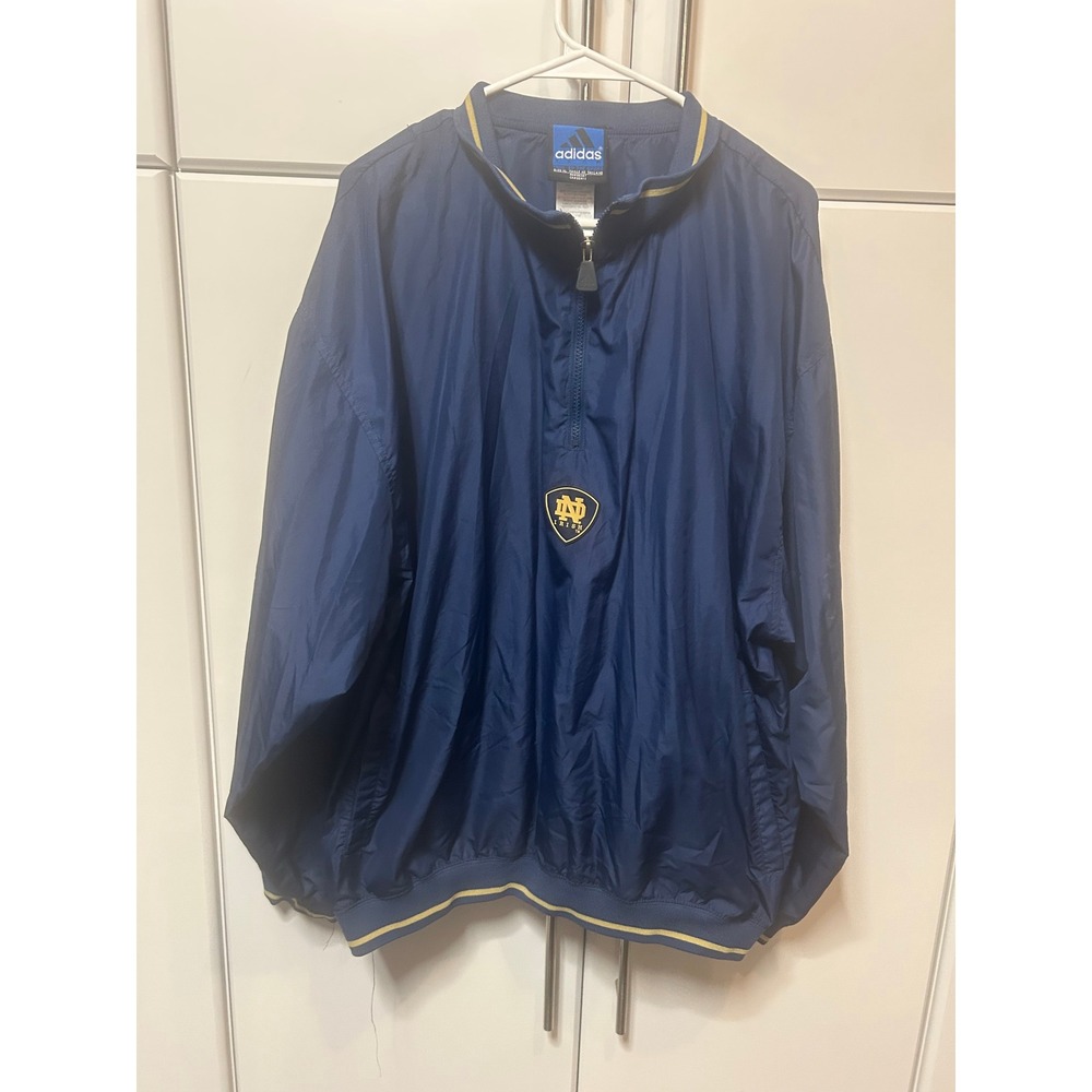 Adidas Team Notre Dame Fighting‎ Irish Quarter Zip Windbreaker Navy Blue Mens XL